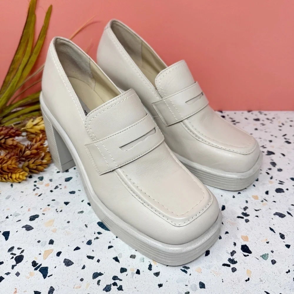 Steve Madden Fulfill Cream Chunky 90s Y2K Platflorm Women’s Heeled Loafers Sz 10